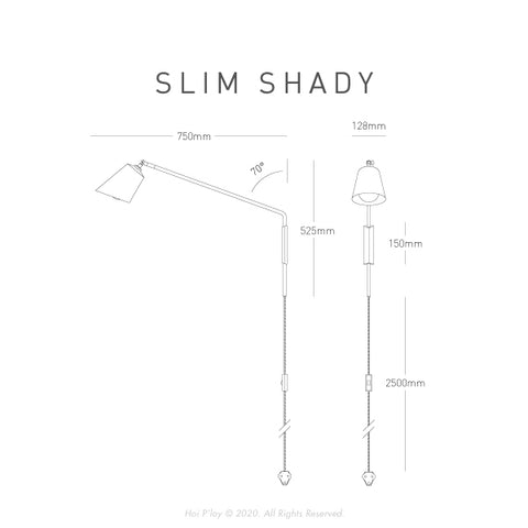 Black & Brass Slim Shady Wall Light - Dimensions 