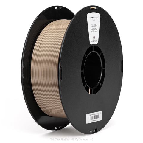 Reel of matte malt clay PLA 3D printing filament on a black plastic spool, shown from a three-quarter front view angle with a white background.