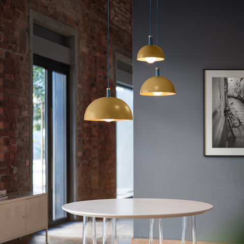 Two Tone Mustard Yellow & Harbour Teal Darwin Dome Pendant