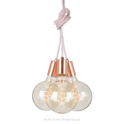 Copper Cluster 3 Ceiling Pendant Light - Pink Fabric Cable 