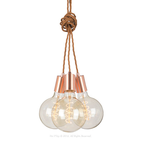Copper Cluster 3 Ceiling Pendant Light - Whiskey Fabric Cable 
