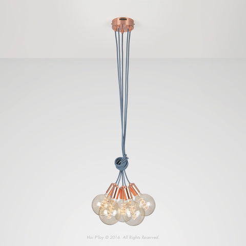 Copper Cluster 5 Ceiling Pendant Light - Blue Fabric Cable