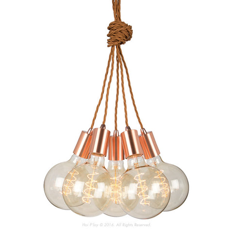 Copper Cluster 5 Ceiling Pendant Light - Whiskey Fabric Cable