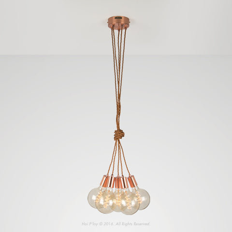 Copper Cluster 5 Ceiling Pendant Light - Whiskey Fabric Cable 