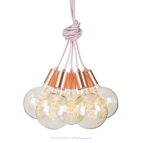 Copper Cluster 5 Ceiling Pendant Light - Pink Fabric Cable