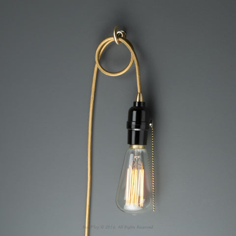 Bakelite Pullchain Portable Pendant Light - Gold Hanging