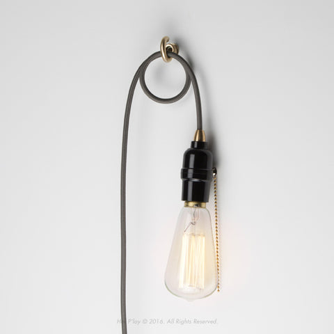 Bakelite Pullchain Portable Pendant Light - Grey Hanging 