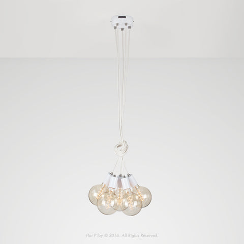 White & Silver Cluster Ceiling Pendant Light (5 Pendants, 1.5m ea) with Solid Pearl