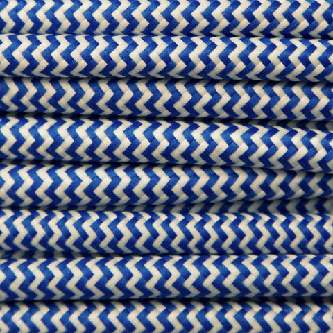 Zigzag Blue & Ivory Fabric Cable 3 core