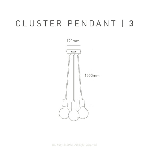 Copper Cluster 3 Ceiling Pendant Light - Dimensions 