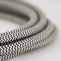 Beech & Brass Bureau Lamp - Zigzag Graphite Ivory Fabric Cable