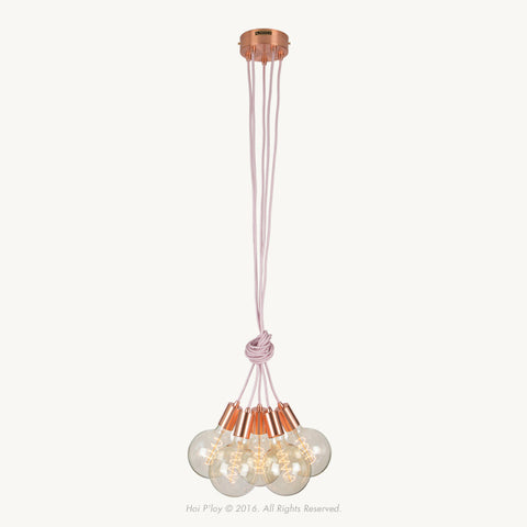 Copper Cluster 5 Ceiling Pendant Light - Pink Fabric Cable 